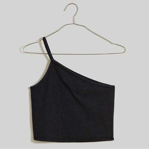Madewell One Shoulder Crop Tank Top in Sleekhold Black Size XS - Picture 4 of 9
